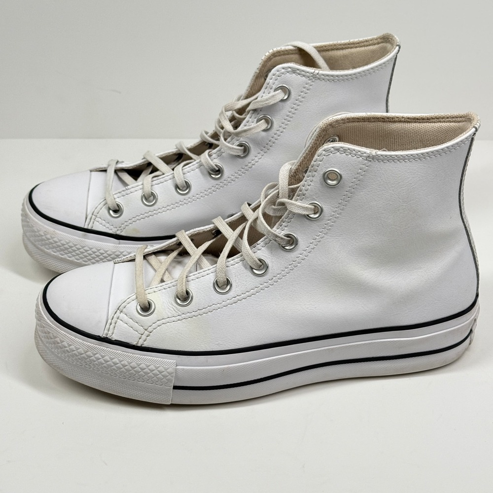 Converse Chuck Taylor All Star Women's Platform Hi White Leather Sneakers Size 9 - Picture 6 of 11